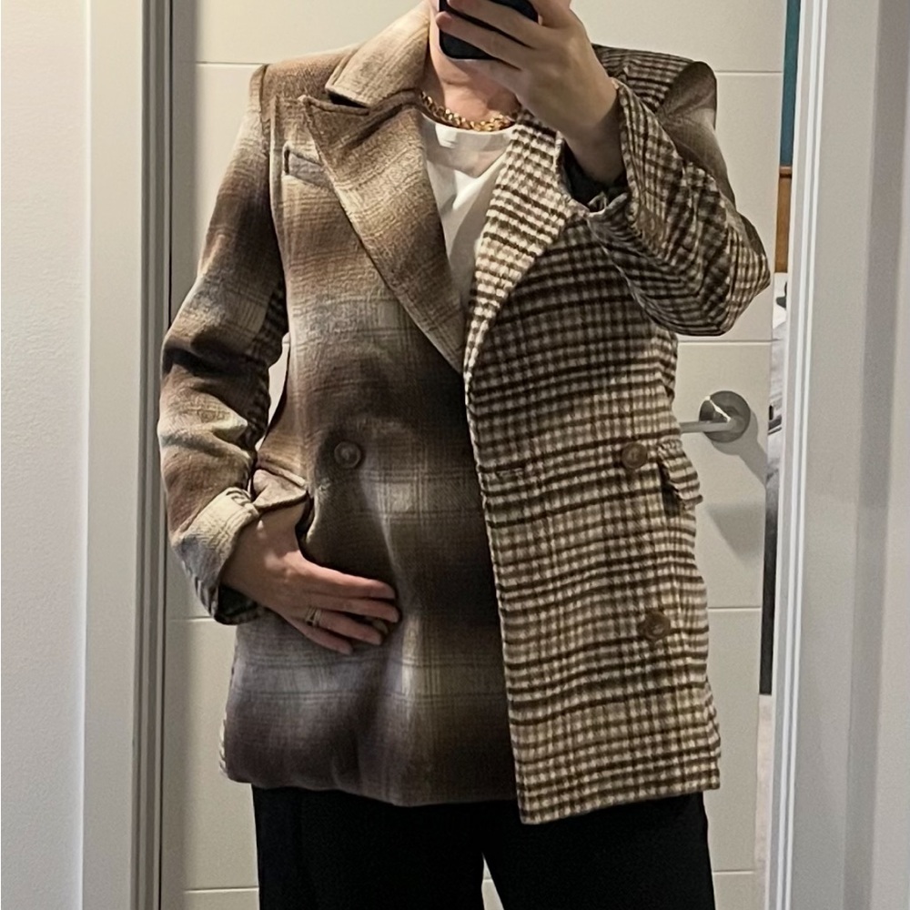Avec Les Filles Brown Plaid Double Breasted Blazer Women’s M - Picture 3 of 15